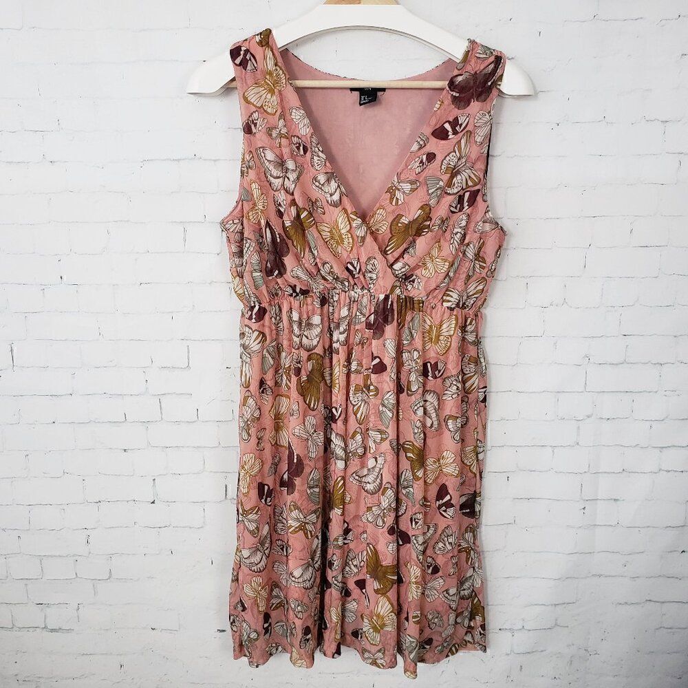 H&M Butterfly Dress Size S Blush Pink Sheer Overlay Lined V-Neck Novelty Summer